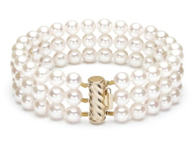 Bransoleta 3-rzędowa z perłami Akoya 6,5-7 mm BA3-70W-YG14D-CLC