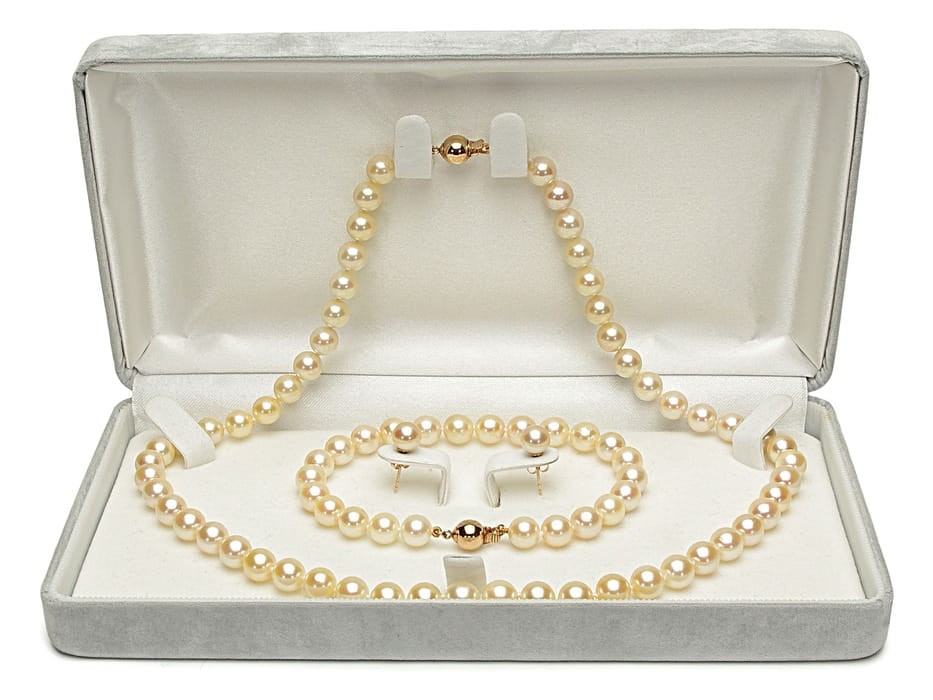 Komplet biżuterii ze złocistych pereł Akoya 7-7,5 mm SANBE-75G-BCYG14-CSS