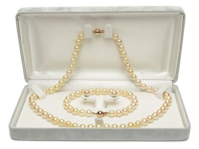 Komplet biżuterii ze złocistych pereł Akoya 7-7,5 mm (wzór CSS-YG)