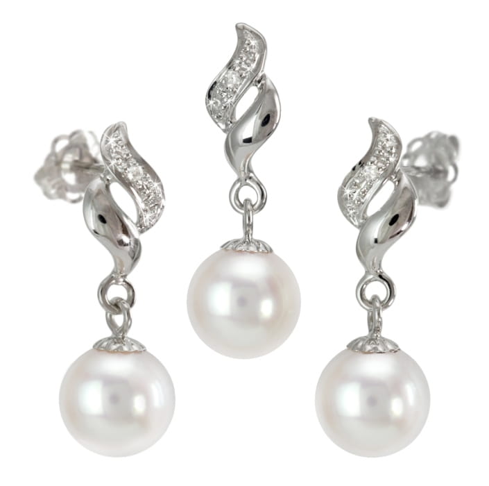 Komplet biżuterii z pereł Akoya SAEP-75W-SHWG14D-FLA