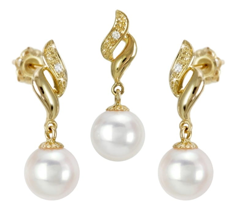 Komplet biżuterii z pereł Akoya SAEP-75W-SHYG14D-FLA