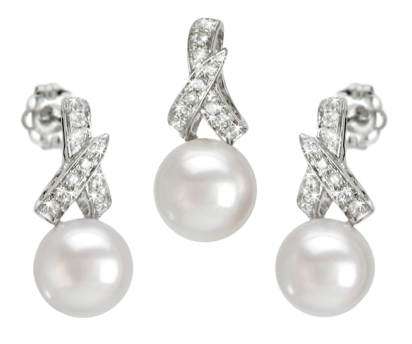 Komplet biżuterii z pereł Akoya SAEP-75W-SWG14D-RIB