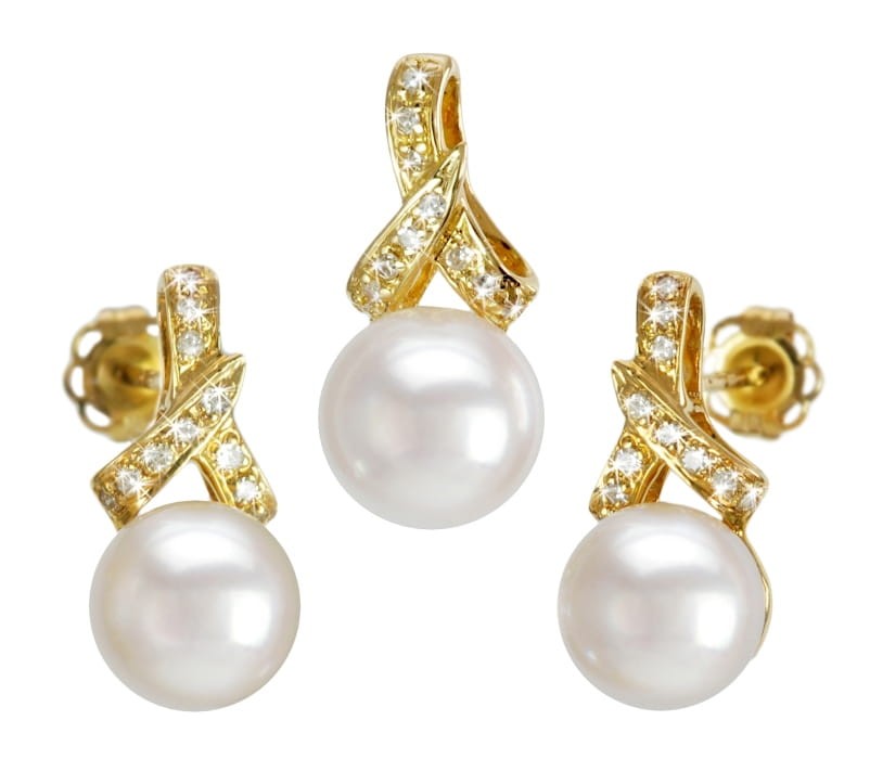 Komplet biżuterii z pereł Akoya SAEP-75W-SYG14D-RIB