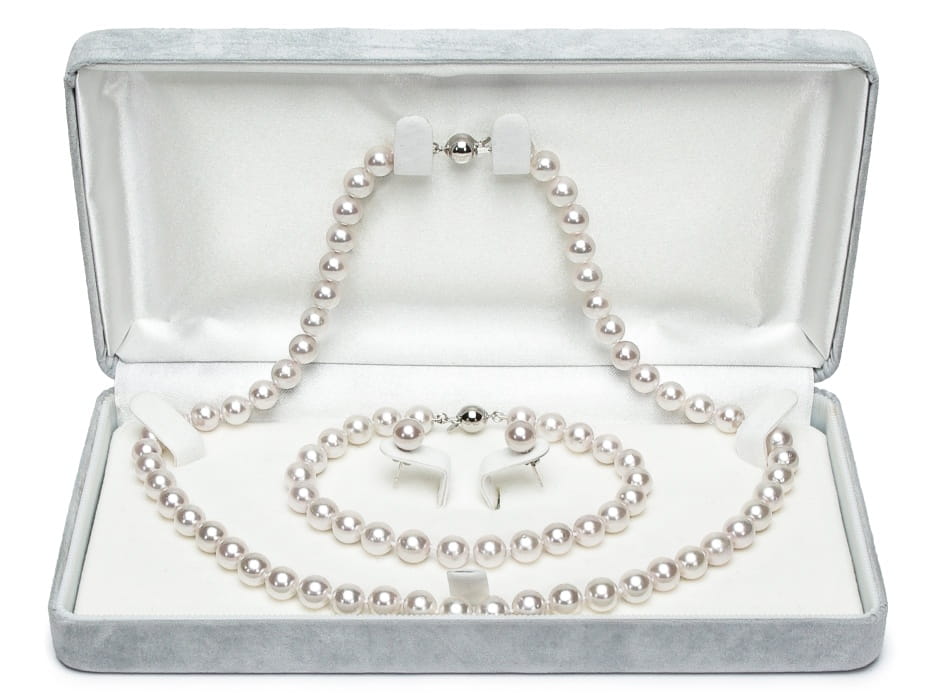 Komplet biżuterii z pereł Akoya 7-7,5 mm SANBE-75W-BCWG14-CSS