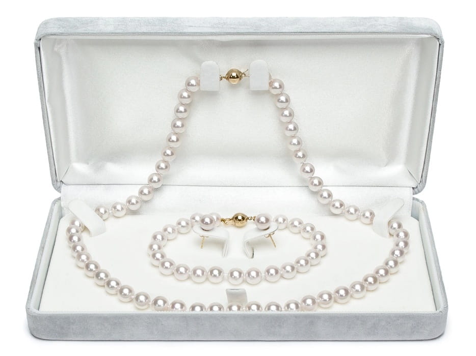 Komplet biżuterii z pereł Akoya 7-7,5 mm SANBE-75W-BCYG14-CSS