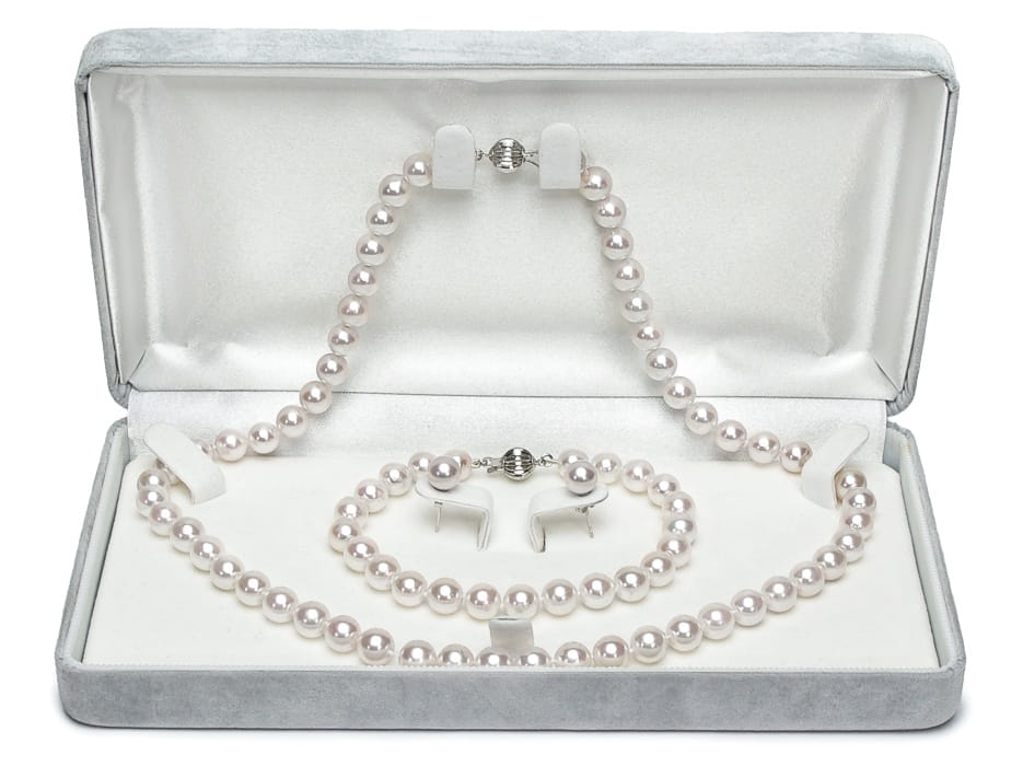 Komplet biżuterii z pereł Akoya 7-7,5 mm SANBE-75W-CBCWG14-CSS
