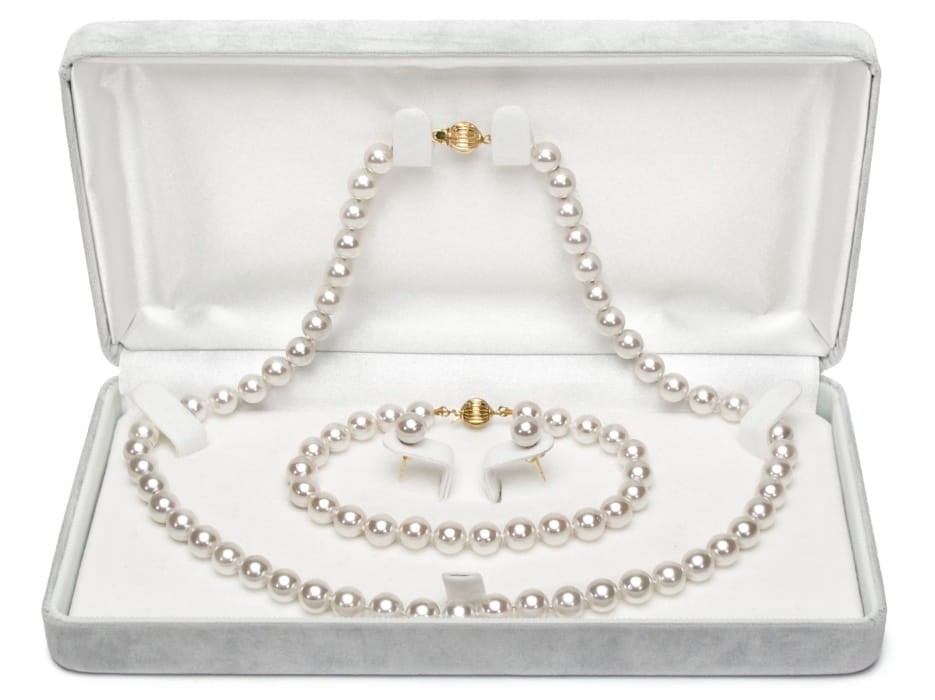Komplet biżuterii z pereł Akoya 7-7,5 mm SANBE-75W-CBCYG14-CSS