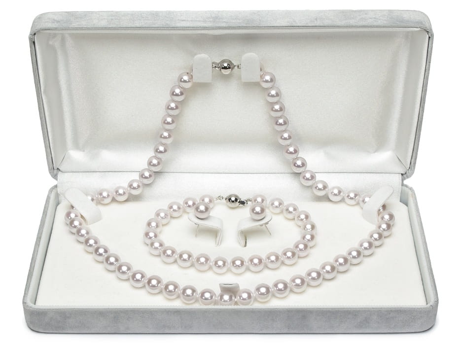 Komplet biżuterii z pereł Akoya 7,5-8 mm SANBE-80W-BCWG14-CSS
