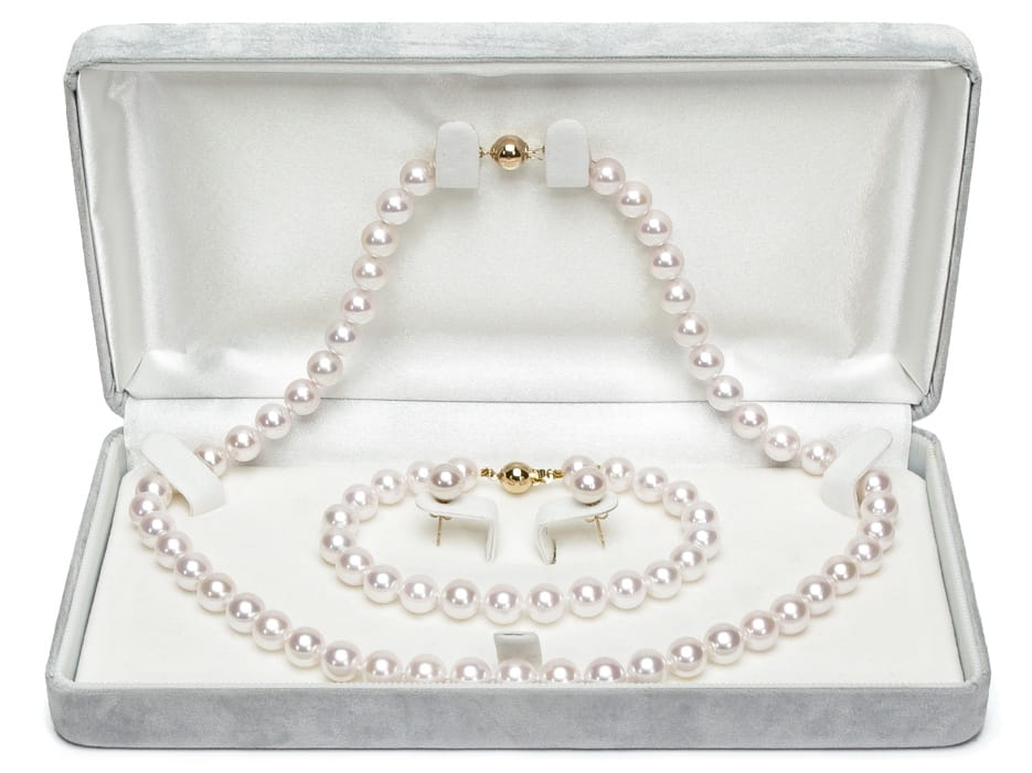 Komplet biżuterii z pereł Akoya 7,5-8 mm SANBE-80W-BCYG14-CSS