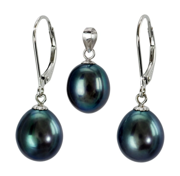 Komplet biżuterii z czarnymi perłami 9-10 mm SFEP-100BDS-LVWG14-CSS