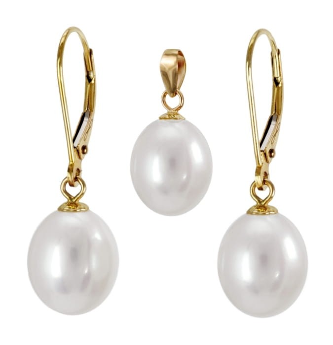 Komplet biżuterii z perłami 9-10 mm SFEP-100WDS-LVYG14-CSS