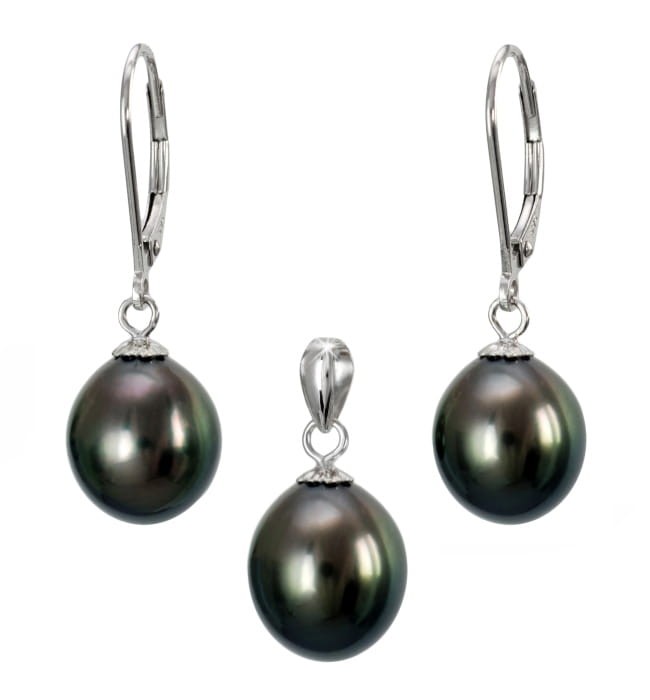 Komplet biżuterii z perłami Tahiti 9-10 mm STEP-100BDS-LVWG14-CSS