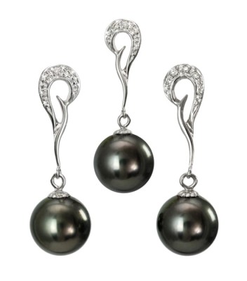 Komplet biżuterii z perłami Tahiti 9-10 mm (wzór QMK-EP-WG)