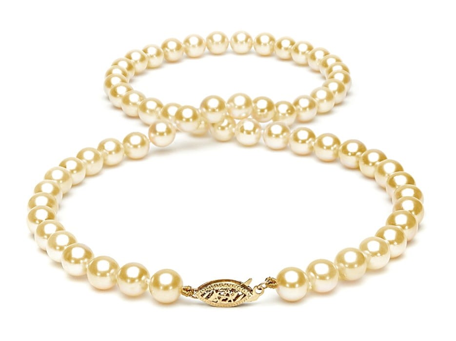 Naszyjnik ze złocistymi perłami Akoya 6,5-7 mm NA17-70G-FCYG14-CSNP 2