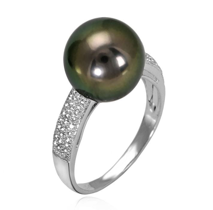 Pierścionek złoty z perłą Tahiti RT1-110B-WG14D-DRNG