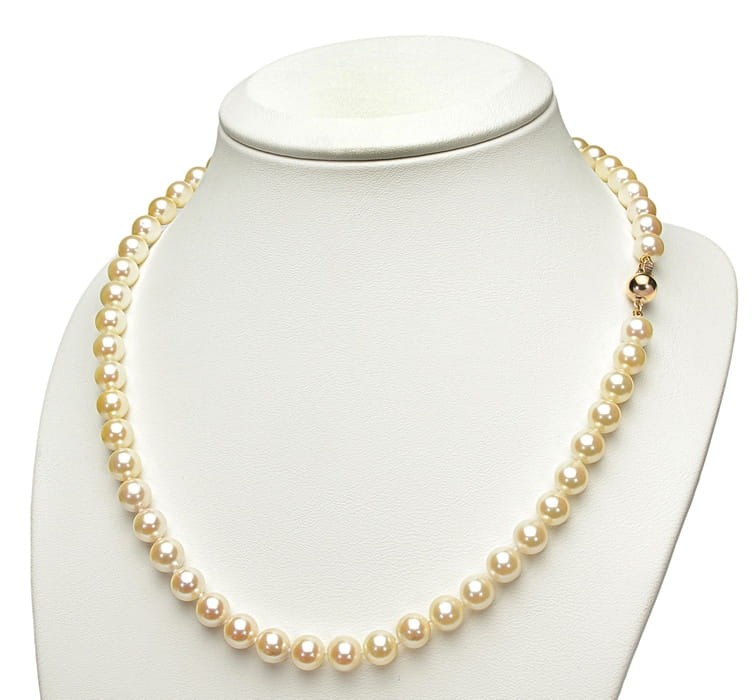 Naszyjnik ze złocistymi perłami Akoya 7-7,5 mm NA17-75G-BCYG14-CSNP