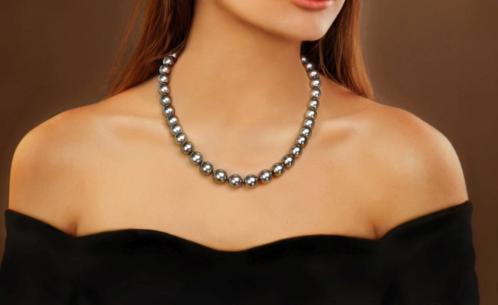 Naszyjnik z pereł Tahiti 9-12 mm NT17-120B-BCDWG14-CSNP 3