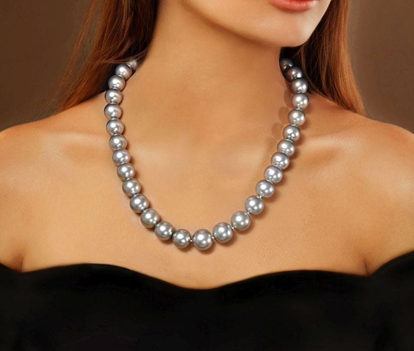 Naszyjnik ze srebrnych pereł Tahiti 11-13 mm NT17-130S-BCIDWG18-CSNP 3