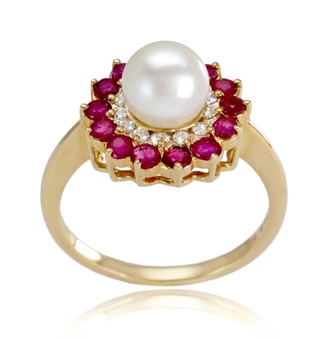 Złoty pierścionek z perłą Akoya RA1-70W-YG14RD-FLO