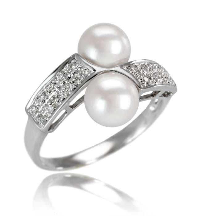 Pierścionek złoty z dwiema perłami Akoya RA2-70WW-WG14D-FLT