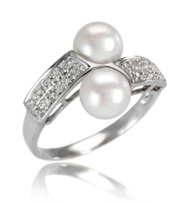 Pierścionek złoty z dwiema perłami Akoya (wzór FLT)