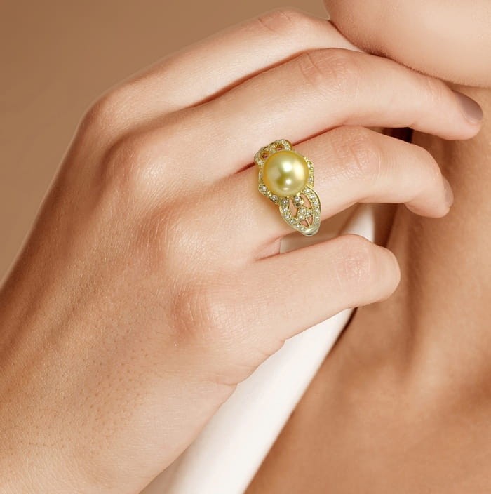 Pierścionek ze złotą perłą South Sea RS1-100G-YG14D-ESDP 2