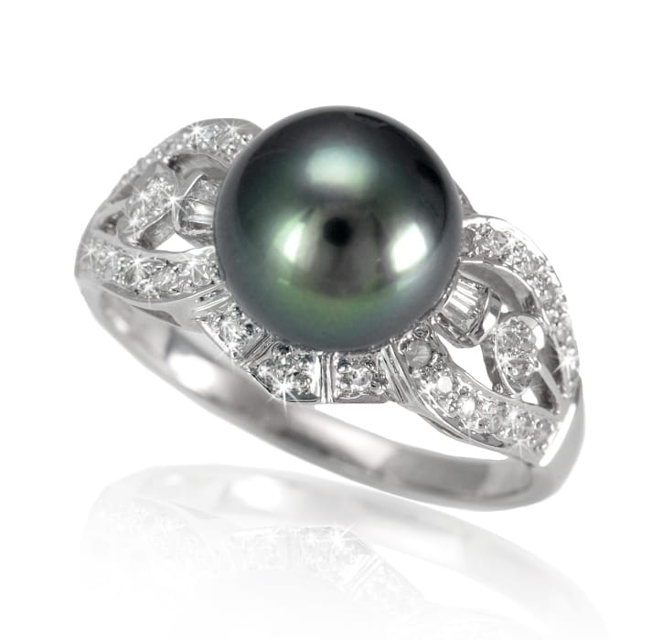 Pierścionek złoty z perłą Tahiti RT1-100B-WG14D-ESDP