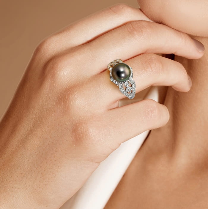 Pierścionek złoty z perłą Tahiti RT1-100B-WG14D-ESDP 2