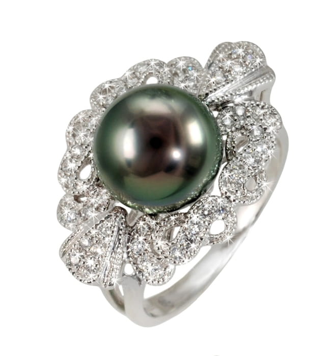 Pierścionek złoty z perłą Tahiti RT1-110B-WG14D-LAC