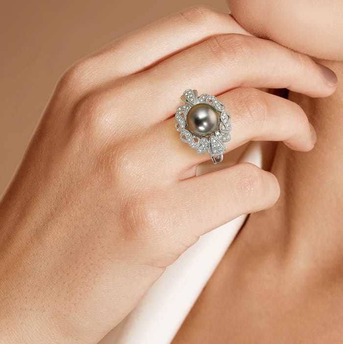Pierścionek złoty z perłą Tahiti RT1-110B-WG14D-LAC 2