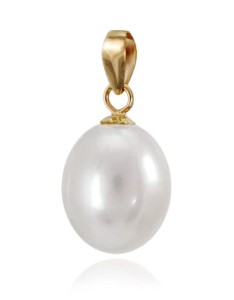 Złota zawieszka z owalną perłą 9-10 mm (wzór CSPS)