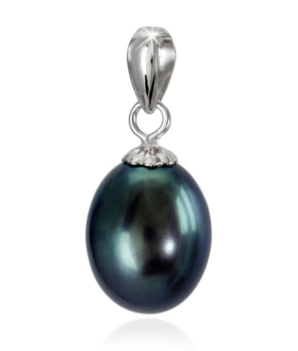 Zawieszka złota z czarną owalną perłą 8-8,5 mm PF-85BDS-WG14-CSPS