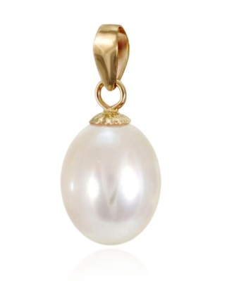 Złota zawieszka z owalną perłą 8-8,5 mm (wzór CSPS)