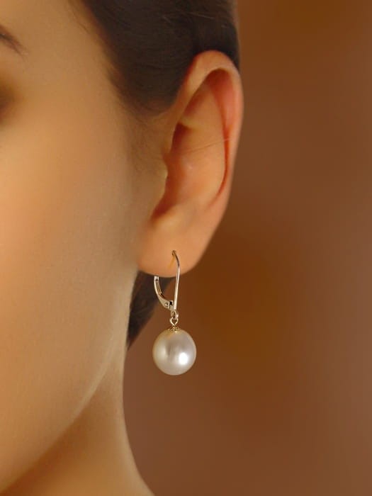 Kolczyki złote z białymi owalnymi perłami South Sea 10-11 mm ES-110WDS-LVWG14-CSEV 2