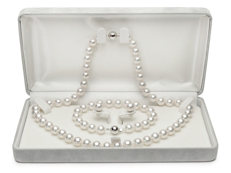 Komplet biżuterii z pereł Akoya 8-8,5 mm SANBE-85W-BCWG14-CSS