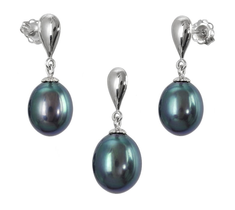 Komplet biżuterii z czarnymi perłami 8-8,5 mm SFEP-85BDS-SHWG14-SPN