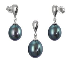 Komplet biżuterii z czarnymi perłami 8-8,5 mm (wzór SPN-EP-WG)