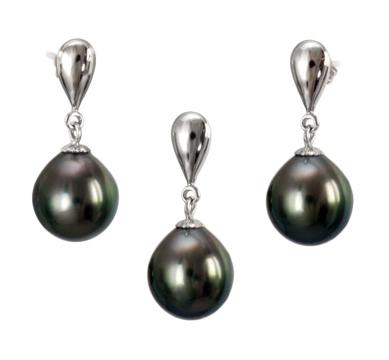 Komplet biżuterii z perłami Tahiti 9-10 mm STEP-100BDS-SHWG14-SPN