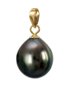 Złota zawieszka z owalną perłą Tahiti 10-11 mm (wzór CSPS)
