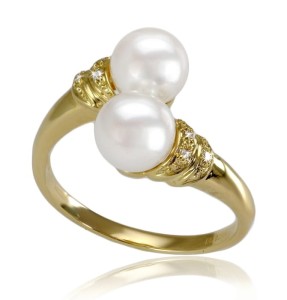 Złoty pierścionek z perłami Akoya (wzór SIMC)
