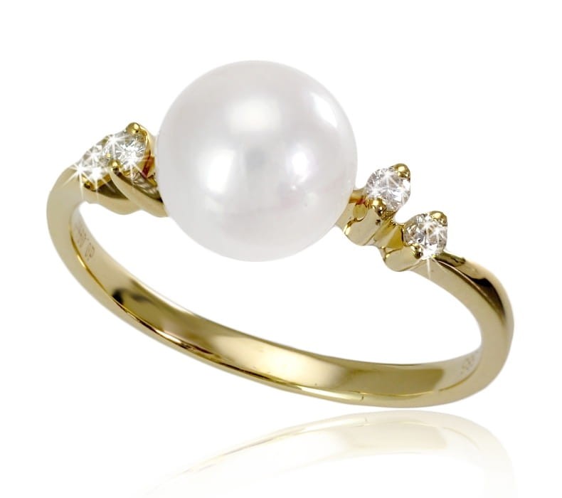 Złoty pierścionek z perłą Akoya RA1-80W-YG14D-TSZT