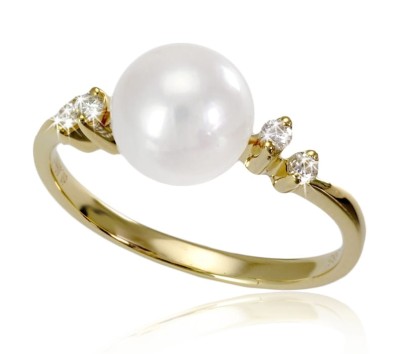 Złoty pierścionek z perłą Akoya (wzór TSZT)