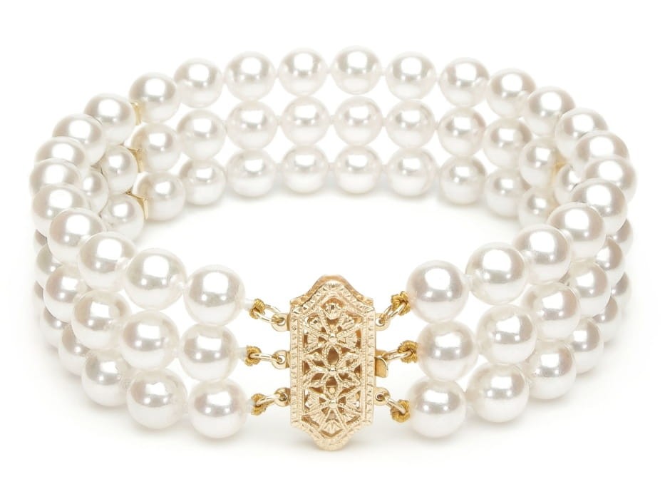 Bransoleta 3-rzędowa z perłami Akoya 6-6,5 mm BA3-65W-YG14D-ACHX