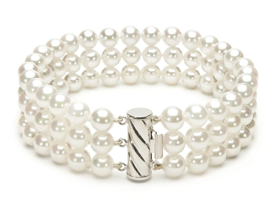 Bransoleta 3-rzędowa z perłami Akoya 6-6,5 mm BA3-65W-WG14D-CLC