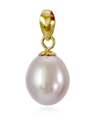 Złota zawieszka z lawendową owalną perłą 8-8,5 mm (wzór CSPS)
