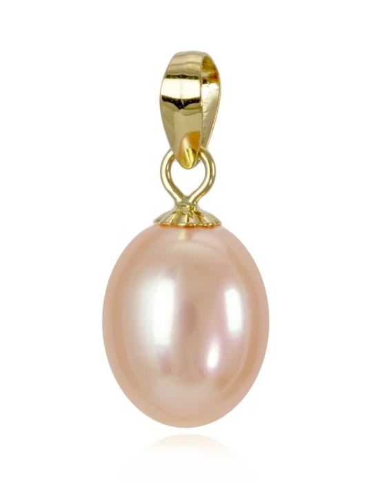 Złota zawieszka z różową owalną perłą 8-8,5 mm PF-85PDS-YG14-CSPS