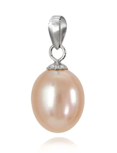 Zawieszka złota z różową owalną perłą 8-8,5 mm (wzór CSPS)