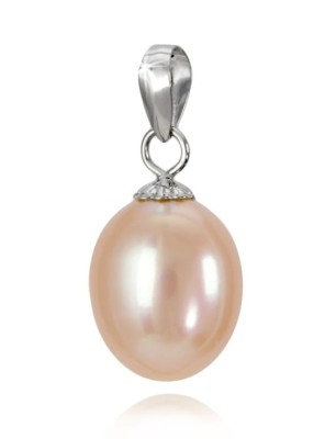 Zawieszka złota z różową owalną perłą 8-8,5 mm (wzór CSPS)