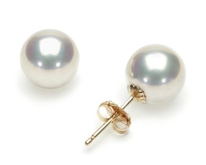 Złote kolczyki ze srebrnymi perłami Akoya 8-8,5 mm (wzór CSES)