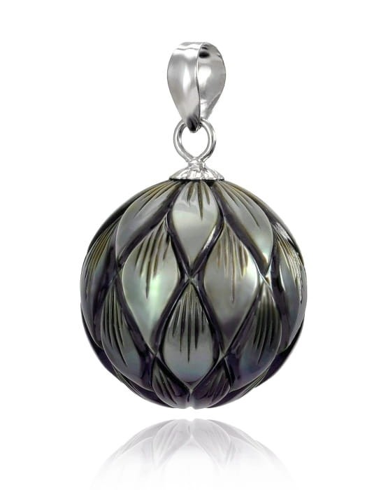 Zawieszka złota z grawerowaną perłą Tahiti 14-15 mm PT-150BC14T-WG14-CSPS